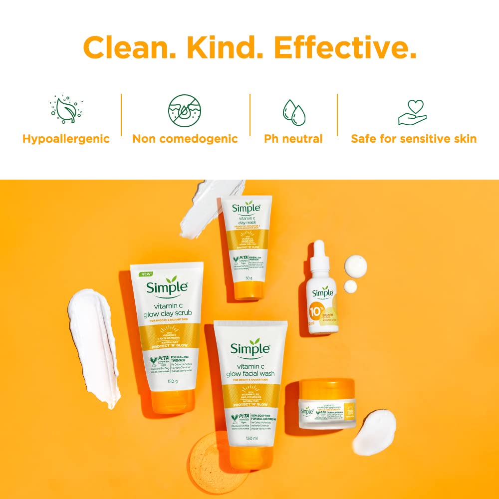 Simple Protect N Glow Vitamin C Brighten Clay Mask 50g | Draws Out Impurities & Helps Brighten the Skin | For Dull & Tired Skin
