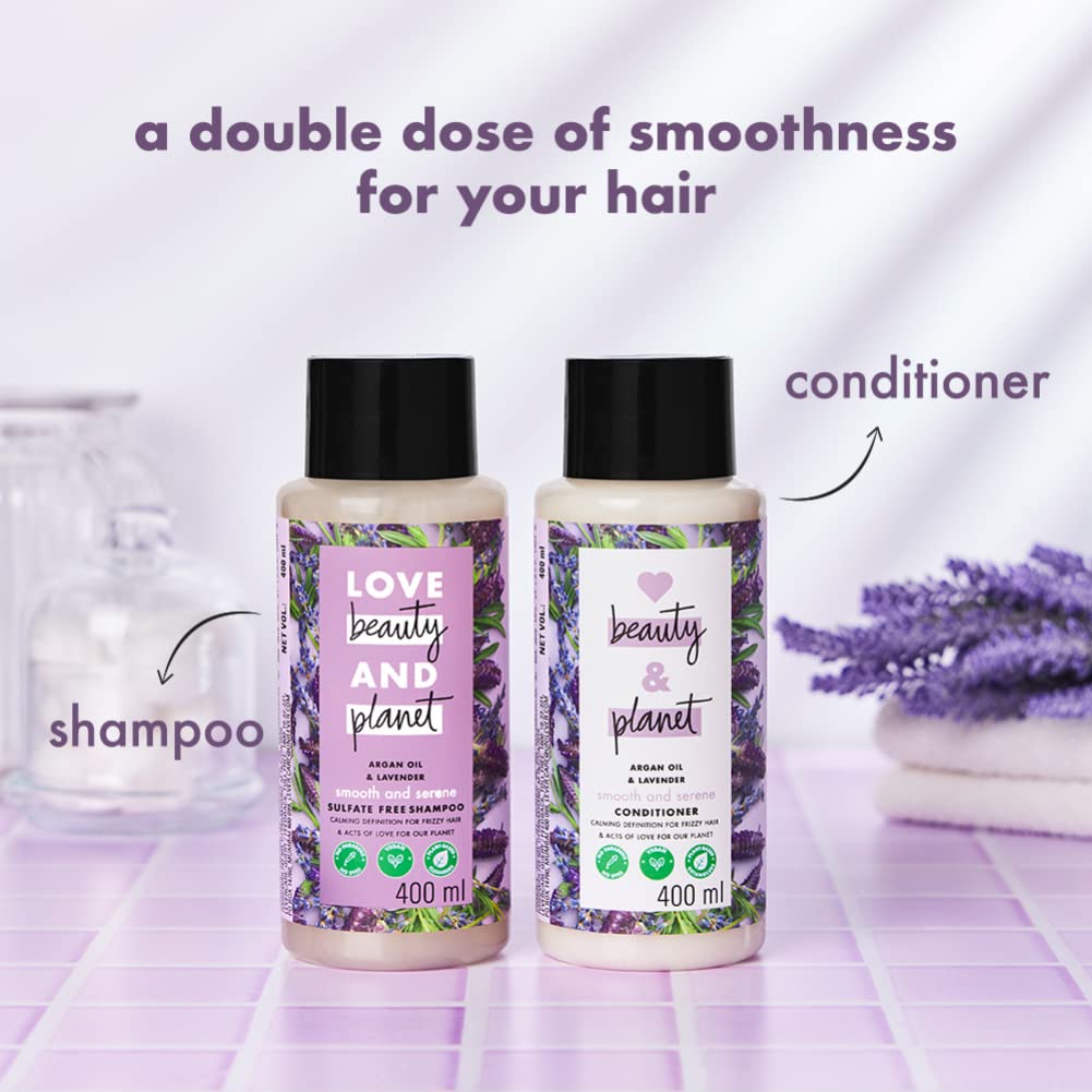 Love Beauty & Planet Smooth and Serene Conditioner with Argan Oil and Lavender Aroma, 400 ml And Love Beauty & Planet Smooth and Serene Shampoo with Argan Oil and Lavender Aroma, 400 ml