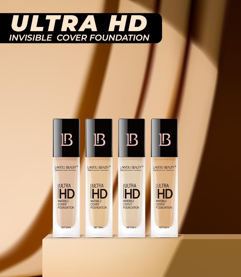 Lakyou Beauty Ultra HD Invisible Cover Foundation | Seamless Blend | High Definition Finish | Lightweight & Long-Lasting | Shade-02(Soft Ivory) | 30ml