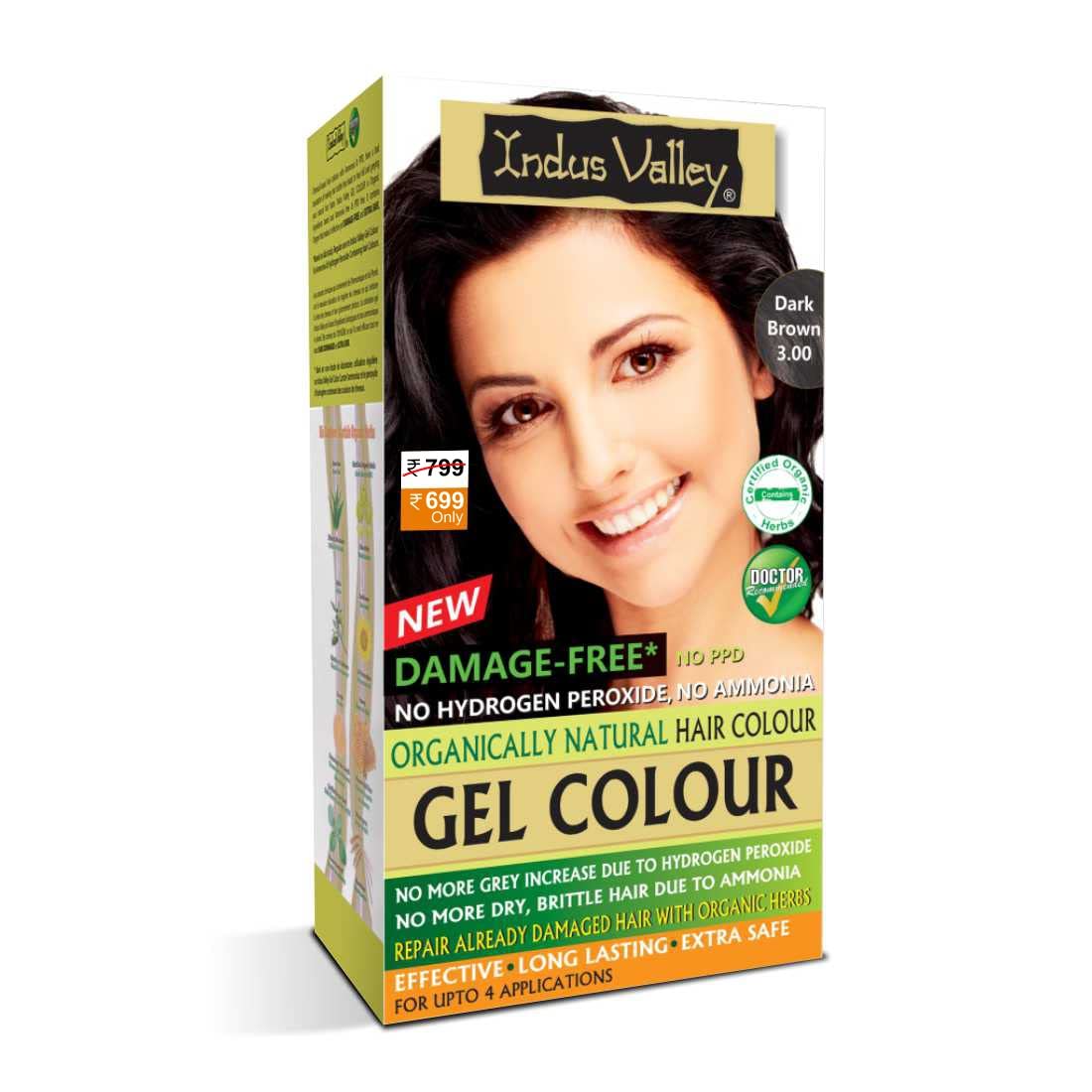 INDUS VALLEY Damage Free Natural Gel Hair Colour for Women | Ammonia & PPD Free Organic Hair Colour with 100% Grey Coverage, Long Lasting Conditioning Hair Color | Dark Brown 3.00 - Pack of 2 (2x220 = 400 ml)