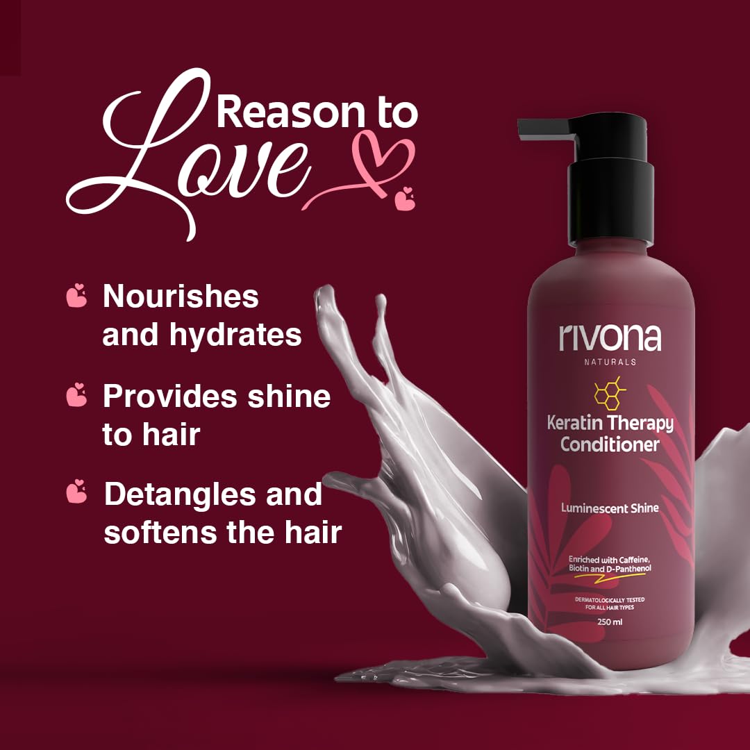 Rivona Naturals Keratin Therapy Conditioner |Nourishes & Controls Frizz with Hydrolyzed Keratin protein & Olive Oil Peg-7 Esters | Men & Women |All hair types| 250 ml