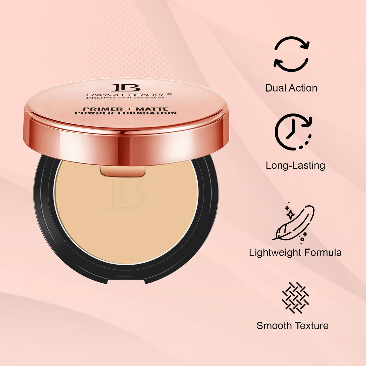 Lakyou Beauty 2in1 Primer + Matte Compact Powder | Primer + Matte Powder Foundation | Same Shade With Matte And Shimmery Effect | Long Lasting And Waterproof Formula | shade-05(Rich Nude) | 30g