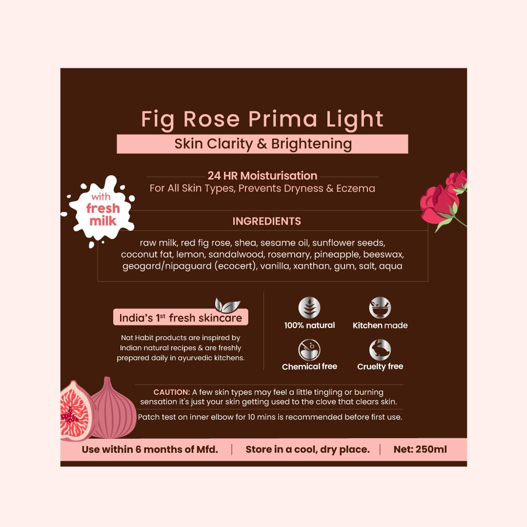 Nat Habit Fresh Whipped Body Lotion, Fig Rose PrimaLight Fresh Malai Lotion, For Skin Brightening & 24HR Moisture Protection, 250 ml (Pack of 1)