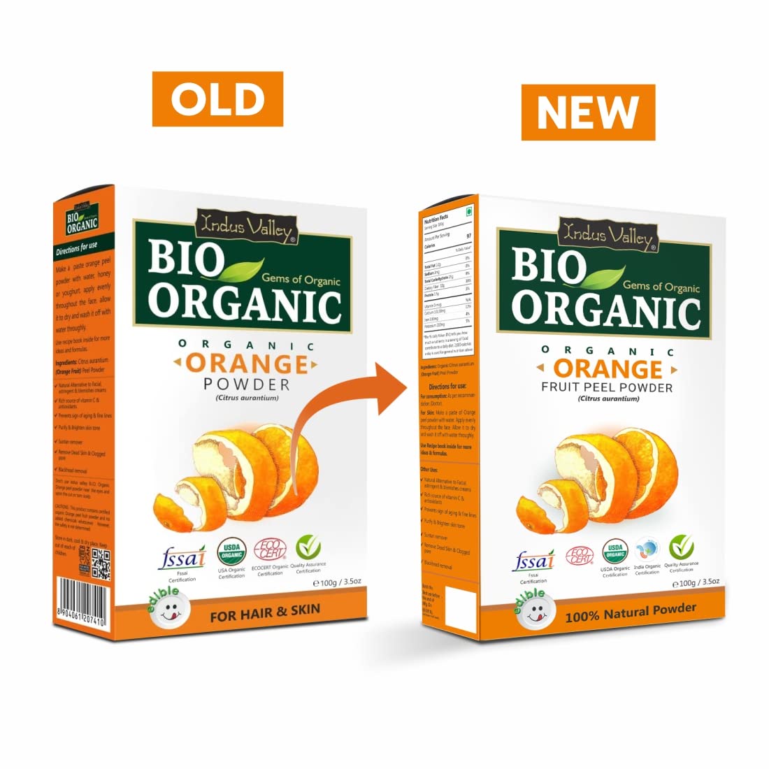 INDUS VALLEY 100% Organic Orange Peel Powder | Citrus aurantium - (100g *2= 200g)
