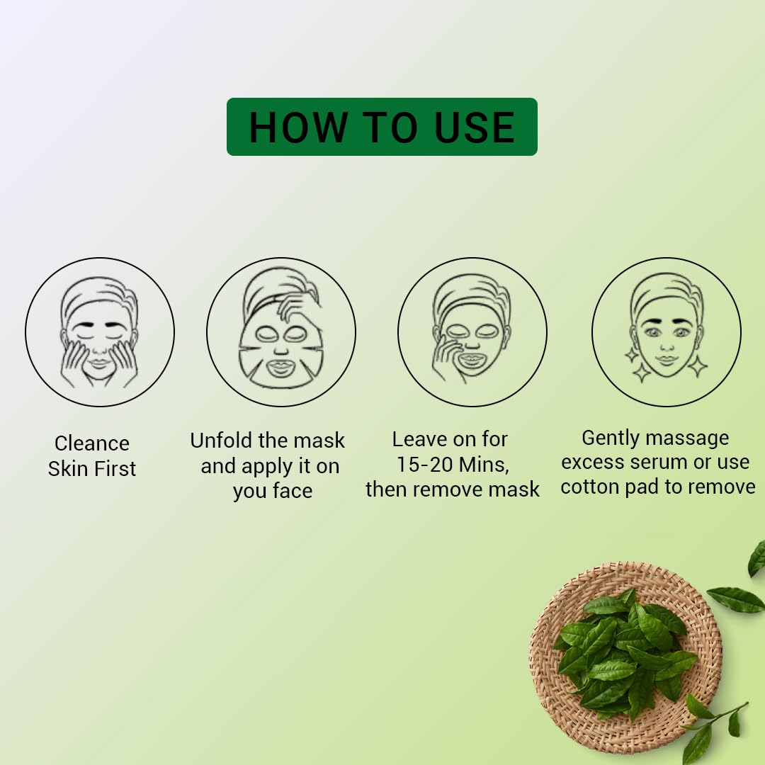 Mancode Green Tea Facial Sheet Mask 25ml Repairs Damaged Skin Purifies & Hydrates Pore Reducing, Brightening and Enhances Daily Glow | Korean Sheet Mask for Men Women Sheet Mask Set Combo Pack of 3