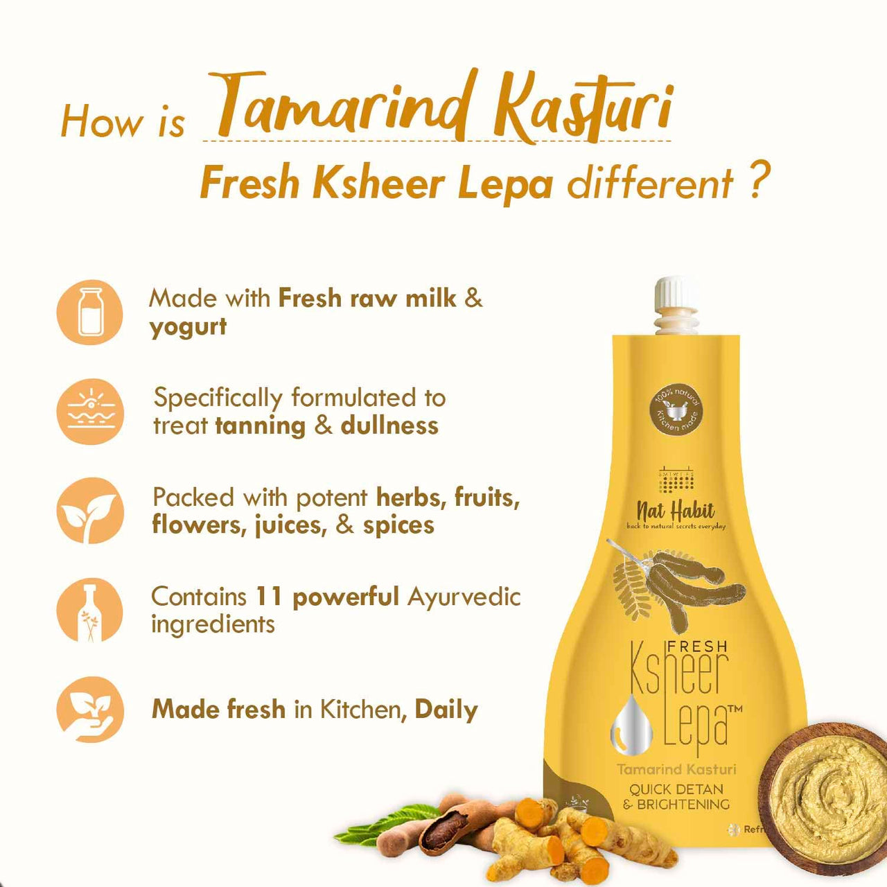 Nat Habit Ready-To-Apply Henna Paste & Tamarind Kasturi Lepa - Face Pack The Perfect Choice For Deep Conditioning with Rich Dark Brown Color, Skin Care And Hair Growth Boost