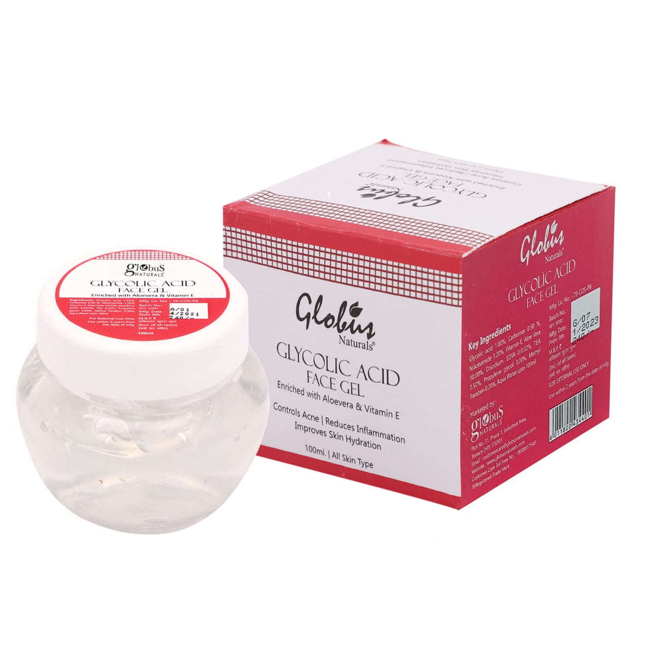 Globus Naturals Pimple Clear Glycolic Face Gel, For Acne Control & Brightening, With Goodness Of Niacinamide Aloevera And Vitamin E 100 Ml