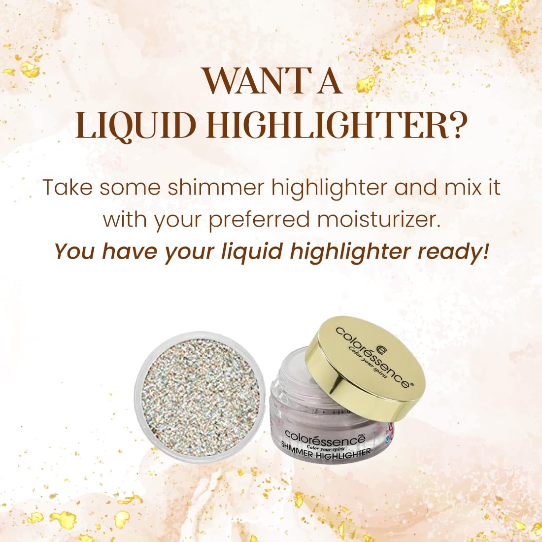 Coloressence Glow Dust Shimmer Highlighter from Gold Collection | Ultra Fine Eye Shimmers | Perfect for Eyes, Lips, Face & Body | No Sticking Glue Needed|Copper -1gm