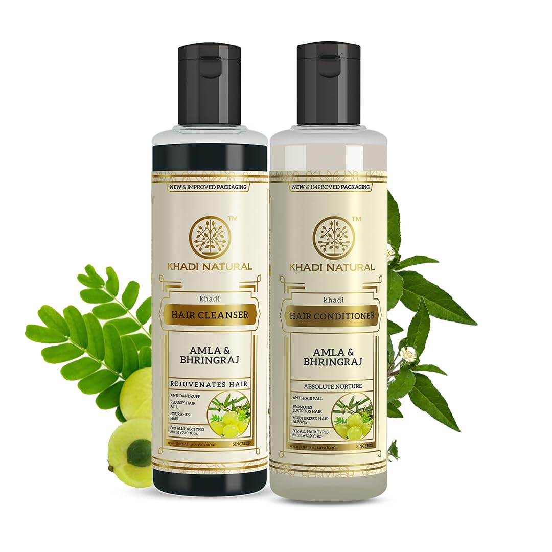 Khadi Natural Amla & Bhringraj Hair Cleanser & Conditioner Combo Pack| Control Dandruff & Hair fall | Reducing Scalp Irritation| 210ml each