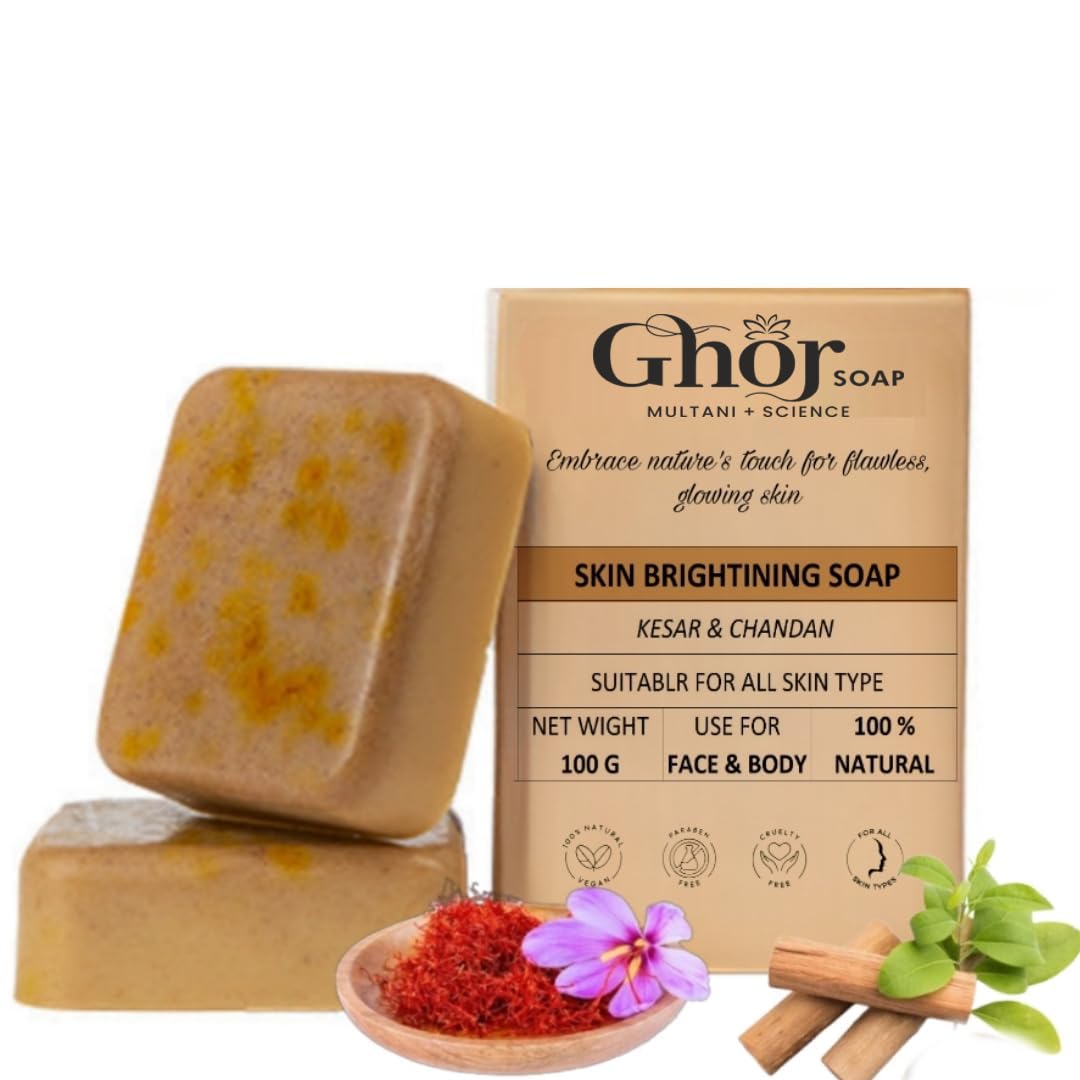 Ghor Soap Skin Brightning Soap with Kesar and Chandan, 100g, Natural Face and Body Soap, All Skin Types