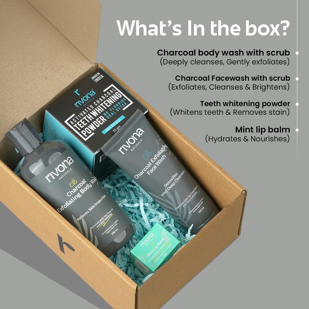 Rivona Naturals Body Detox, Glow & Protect Gift set of 4 pcs| All Skin Types | 100% Natural For Festive | Gift For Him | Gift for Birthdays | Gift Box for Every Occasion