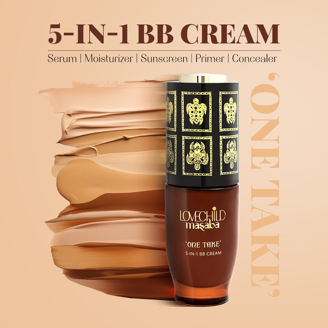 LoveChild Masaba One Take 5 in 1 BB Cream For Medium Skin Tone, Benefits of Serum, Primer, Moisturizer, Concealer & SPF 20 PA ++ Matte Finish All-in-One Tint for Flawless Skin, Mah-Dona 30ml