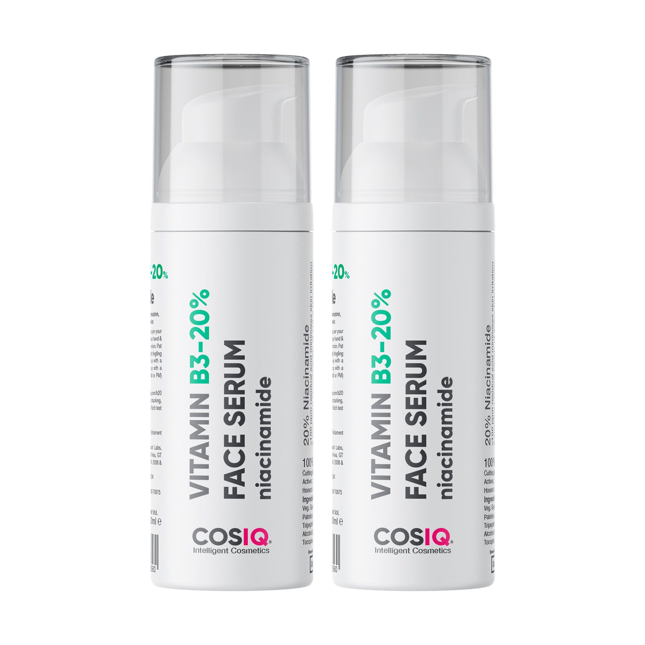 Cos-IQ Niacinamide Vitamin B3-20% Serum, 60ml | For Clear Glowing Skin | With 4% Multi-Peptide Complex & 2% Hyaluronic Acid | For Women & Men | 60 Days Pack