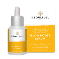 BE SOULFULL 15% Vitamin C Serum with 0.5% Ferulic Acid & 0.5% Vitamin E for Glowing Skin-Skin Brightening Serum-Antioxidant Serum-Reduce Wrinkles & Dark Spots, 15ml / 0.05 Fl Oz