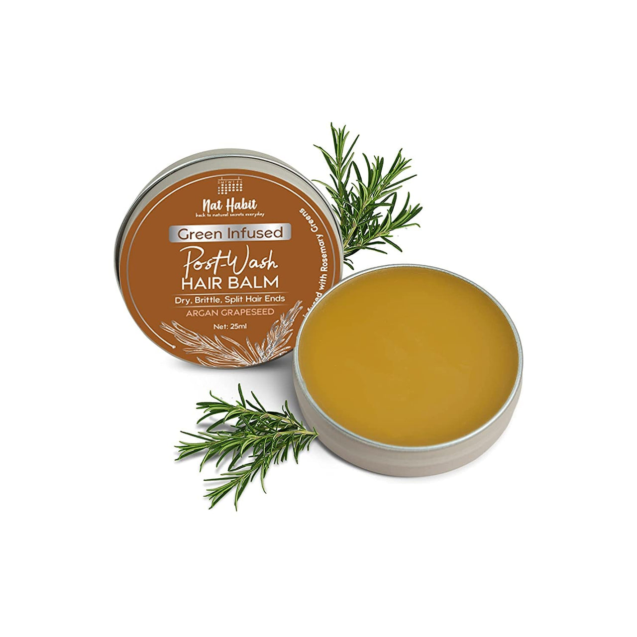 Nat Habit Argan Grapeseed Hair Balm For Men & Women Split Ends, Smoothening, Post Wash Straightening, Conditioning Infused With Rosemary & Oils - (Pack of 1, 25ml)