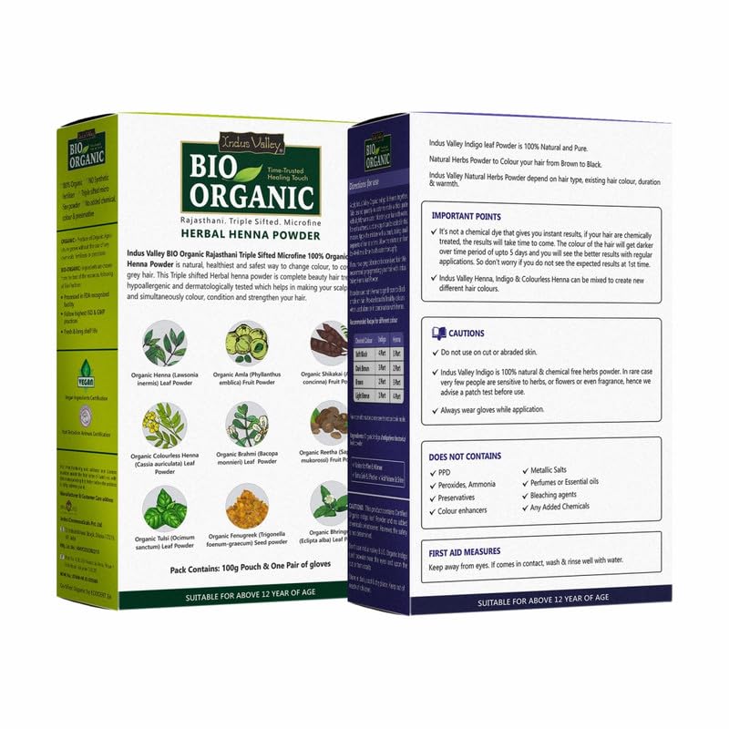 INDUS VALLEY BIO ORGANIC Indigo and Herbal Henna Powder Combo - 250 gm Each