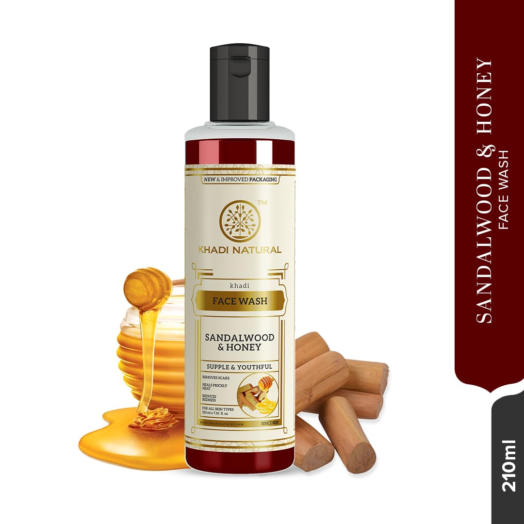 Khadi Natural Sandalwood & Honey Face Wash | Face Wash for Reducing Scars & Blemishes | Face Wash for Healthy Skin | Suitable for All Skin Types (210 ml)