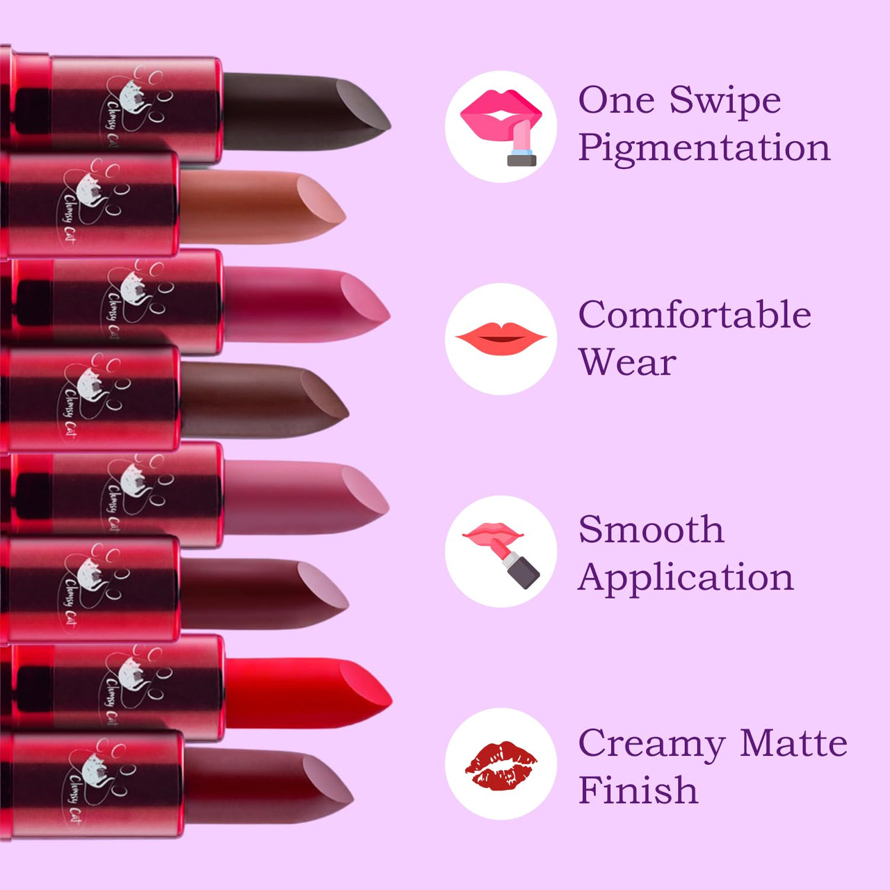 Clumsy Cat Glamorous Geet Matte Lipstick – Wine Shade | Long Lasting, Waterproof, Smudge-Proof & Non-Sticky | Burgundy Wine Lipstick for Women & Dusky Skin | Bold Daily Use Lip Color for Office, Party & College