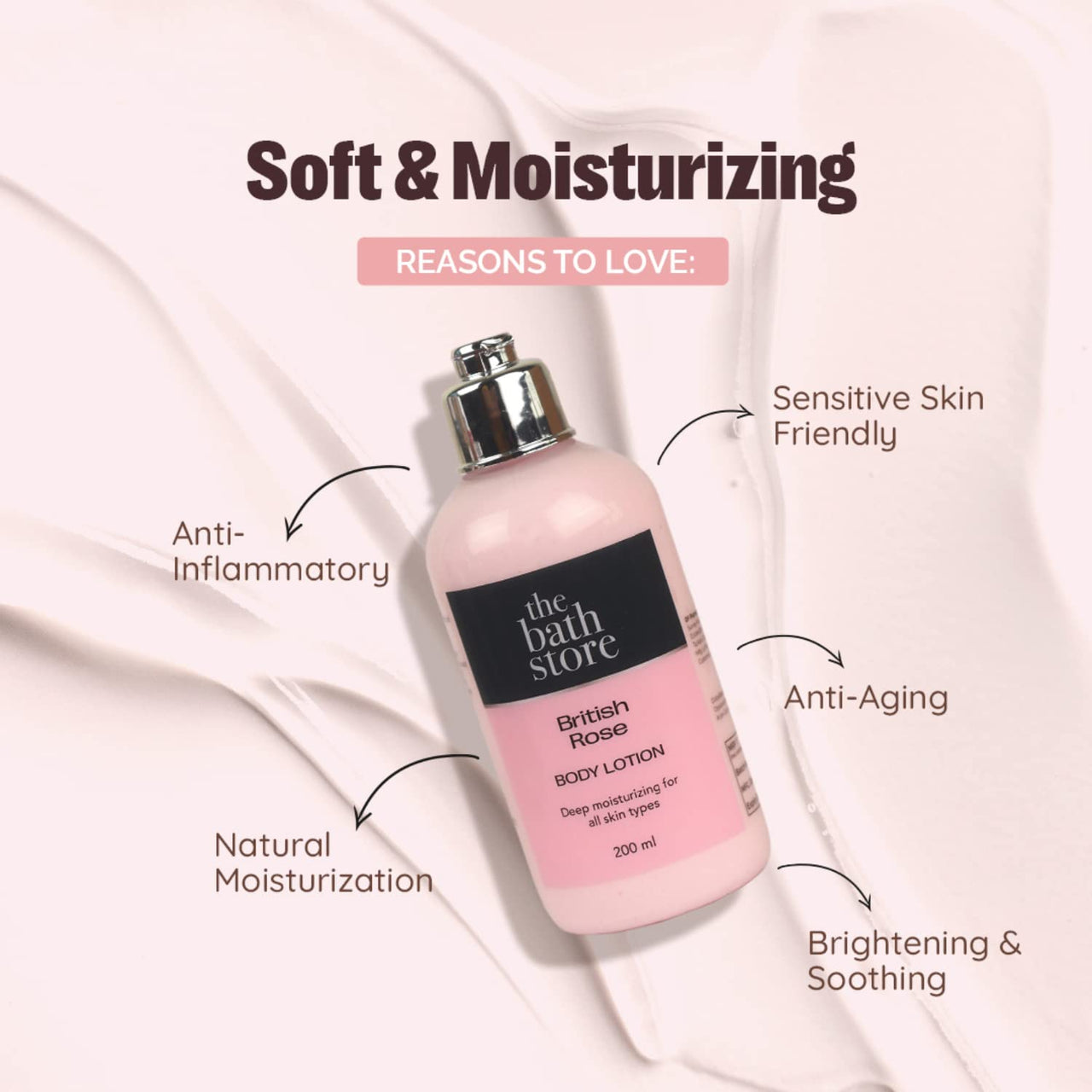 The Bath Store British Rose Body Lotion for Women & Men | Body Moisturizer for Oily Skin & Dry Skin - Deep Moisture, Non Sticky Body Lotion | Moisturizer for Body - 200ml