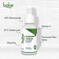 BAKE 10% Niacinamide + Azelaic Acid Face Serum for Acne Marks, Dark Spots & Open Pores | Reduces Active Acne, Blemishes | 30ml