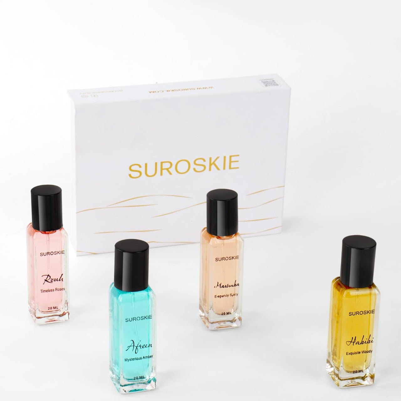Suroskie Unisex Perfume Gift Set For Men & Women (4 X 20Ml) | Luxury Eau De Parfum | Long Lasting & Pocket Freindly | Aromatic Blend Of Aqua, Saffron, Cinnamon | Citrus, Floral & Woody Notes Fragrance