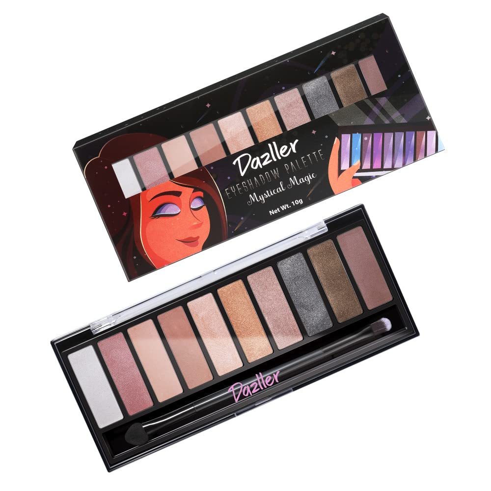 Dazller Eyeshadow 10-in-1 Palette,10g, DES5, Velvety Texture, No Patchiness, Easy blending, with Sponge-Brush Applicator (Multicolor)