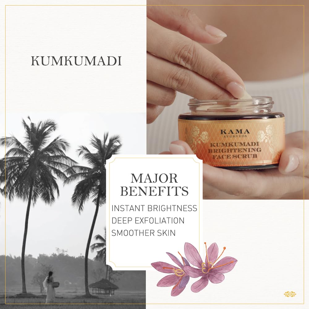 KUMKUMADI BRIGHTENING FACE SCRUB 25G- IN & Kama Ayurveda Pure Rose, Pack of 50ml liquid Combo