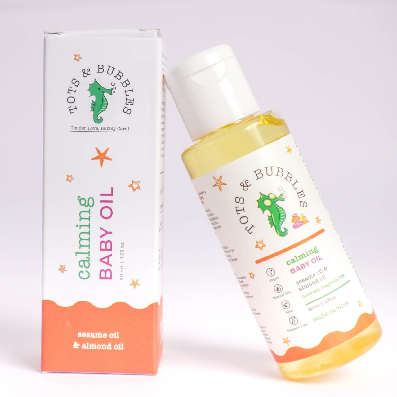 Tots & Bubbles Calming Baby Massage Oil with Sweet Almond & Olive Oil - 50 ml | Enriched with of Shea butter, Lavender & Mustard | Gentle on the skin, Free from Harmful Chemicals, No Artificial Scent