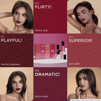 BELLAVITA Mini Kiss Proof Liquid Lipstick Gift Set of 4 x 2ml | Smudge & Transfer-Proof | Intense Moisturisation | Just Nude + Berry Nude + Mocha Madness + Cherry Pop | Lipstick Combo Set