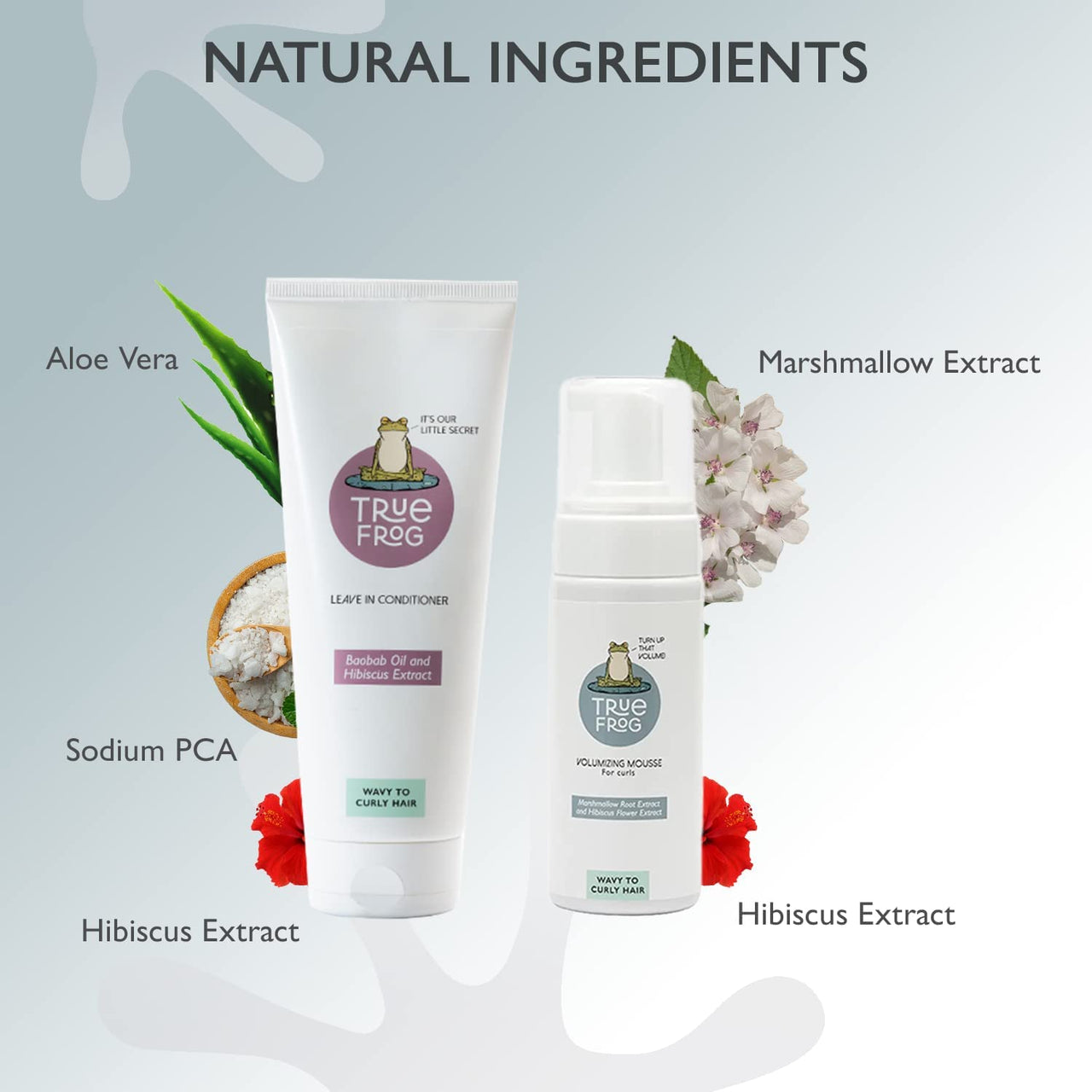 TRue FRoG Leave-in Conditioner - 200g and Volumizing Hair Mousse- 150ml For Moisturization and Definition, with Boabab Oil and Hibiscus Extract For Curly and Wavy Hair (Combo Pack of 2)