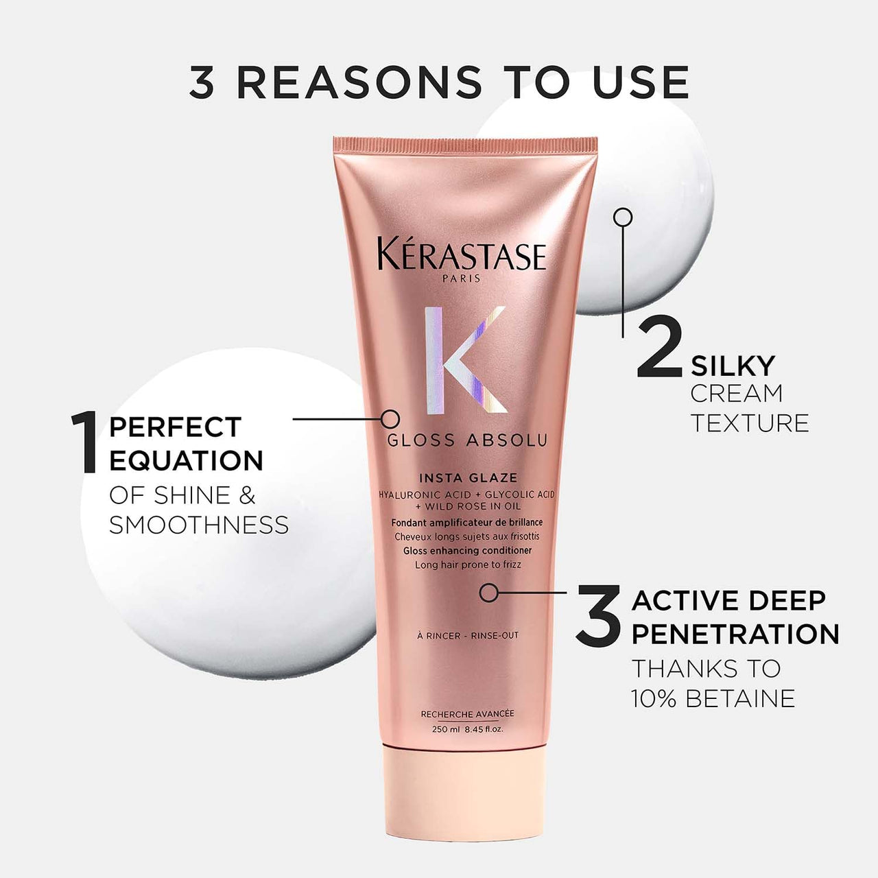 Kérastase Gloss Absolu Anti-Frizz Foaming Conditioner For Bouncy, Glossy Hair | Fine To Medium Hair | 4-Days Anti-Frizz | With Hyaluronic & Glycolic Acid, Wild Rose-In-Oil | 250ml