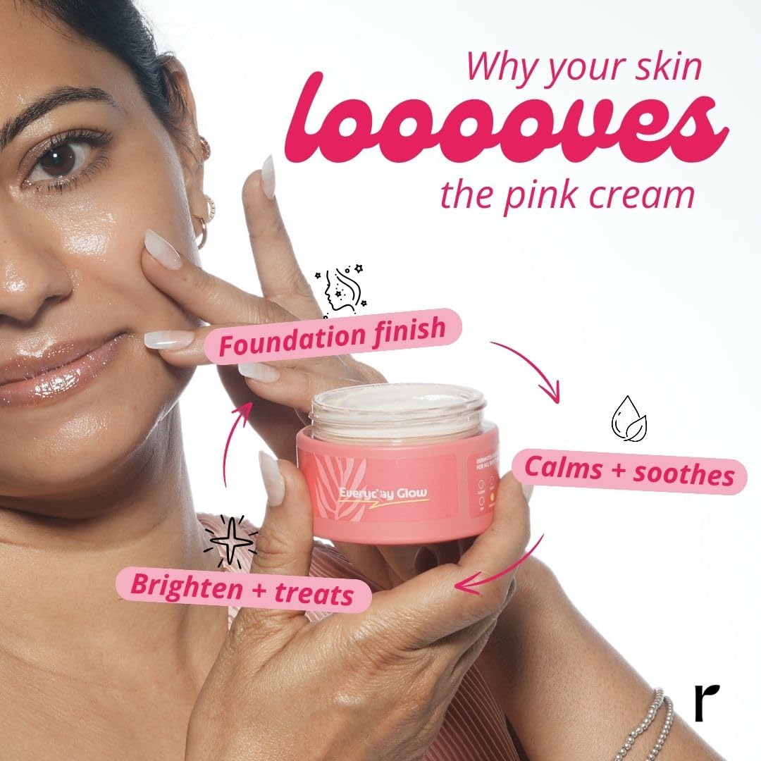 Rivona Naturals Bright Pink Face Cream | Long-Lasting Hydration | Light make up look | Vegan | Niacinamide & Mulberry Extracts| Tinted moisturiser | 50 gm (Warm Beige, 50 g (Pack of 1))