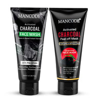 Mancode Activated Charcoal Face Wash & Charcoal Peel-Off Mask Combo for Men | Deep Cleansing, Oil Control & Detox | Minimizes Pores & Boosts Radiance | 100ml Each| Pack of 2