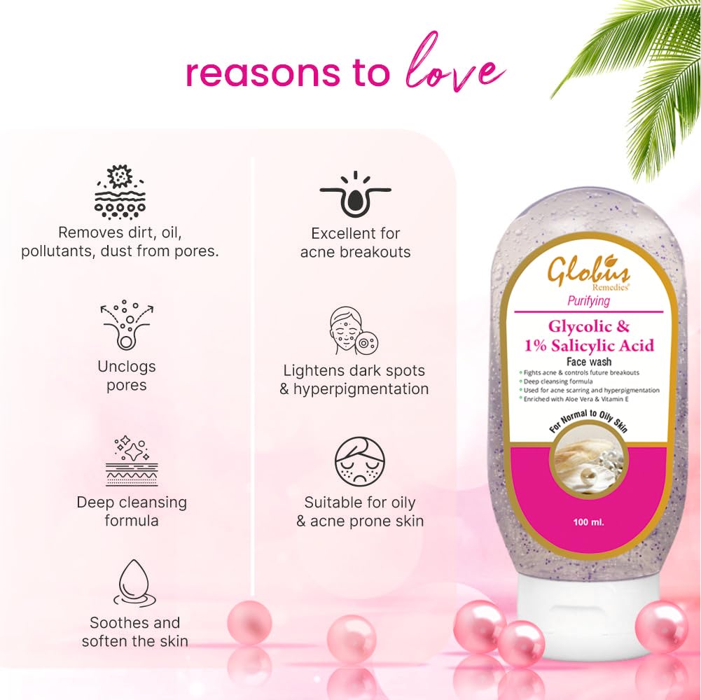 Globus Remedies Pimple Clear Face Wash with Glycolic & 1% Salicylic Acid - 100 ml (Pack of 2)