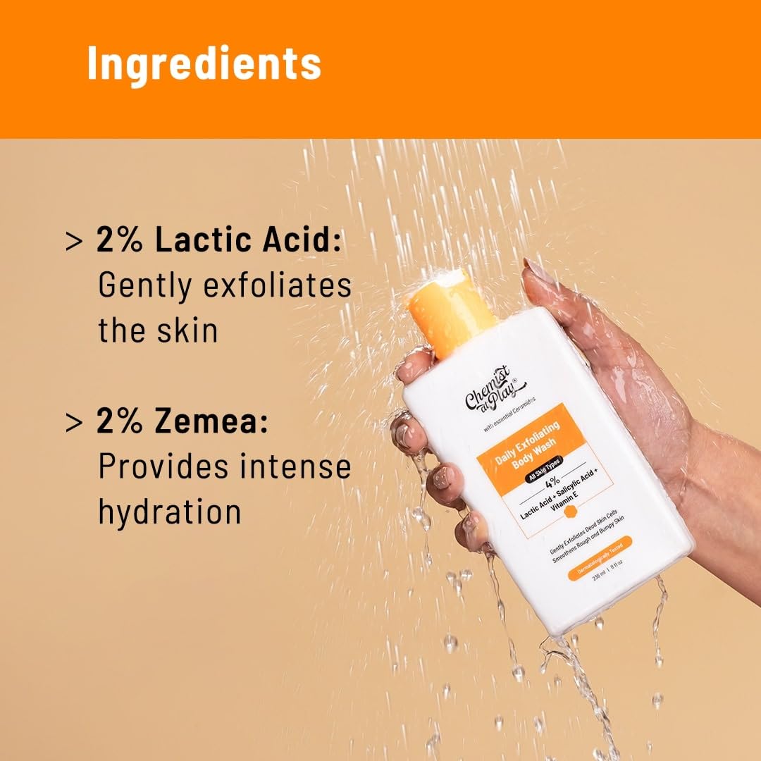 Chemist At Play 1% Salicylic Acid Exfoliating Body Wash 236ml and Chemist at Play UnderArm Roll-On with 5% AHA, Lactic Acid & 1% Mandelic Acid - 40ml