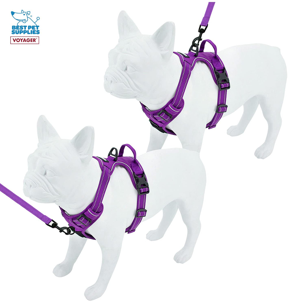 Voyager Dog Harness Dual Leash Attachment No-Pull Control Adjustable Soft but Strong Pet Harness for Medium and Large Dogs with 3M Reflective Technology - Harness Leash Set (Purple Lattice), M M (Chest: 20 - 25") Harness Leash Set (Purple Nylon)
