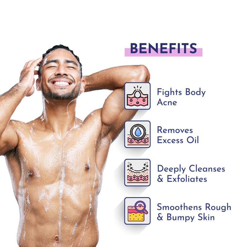 Mannlich 2% Salicylic Acid Body Acne Wash for Men (300 ml) - Bacne Clear Body Wash Men Shower Gel - 3% Niacinamide Prevents Body Acne, Exfoliates & Nourishes Skin - Suitable for All Skin Types - Paraben & SLS Free