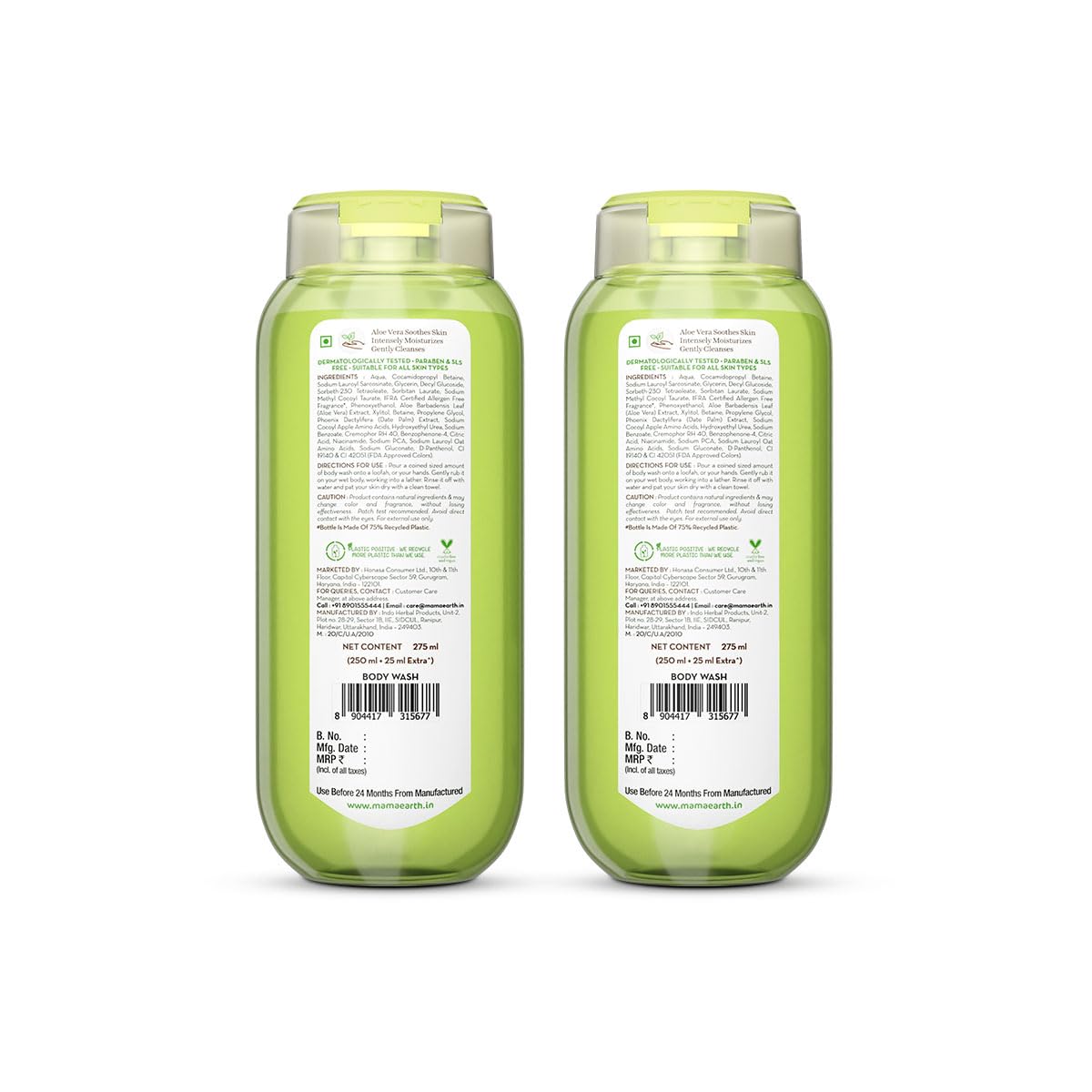 Mamaearth Moisturizing Body Wash With Aloe Vera & Calming Jasmine Scent For Soft & Soothed Skin - 275 Ml|Intensely Moisturizes|Long Lasting Fragrance|Deeply Cleanse|All Skin Type(Pack Of 2)