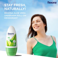 Rexona Aloe Vera Underarm Roll On Deodorant For Women, Antiperspirant, Removes Odour, Keeps Skin Fresh & Clean, Alcohol Free, Skin Friendly, 50 ml