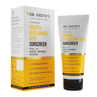 Dr. Sheth's Haldi & Hyaluronic Acid Sunscreen with 1% Hyaluronic Acid | Spf 50+ Pa+++ | Protects Against UVA/B & Blue Light | Hydrating & Brightening | For Men & Women | For All Skin Type | 50 g