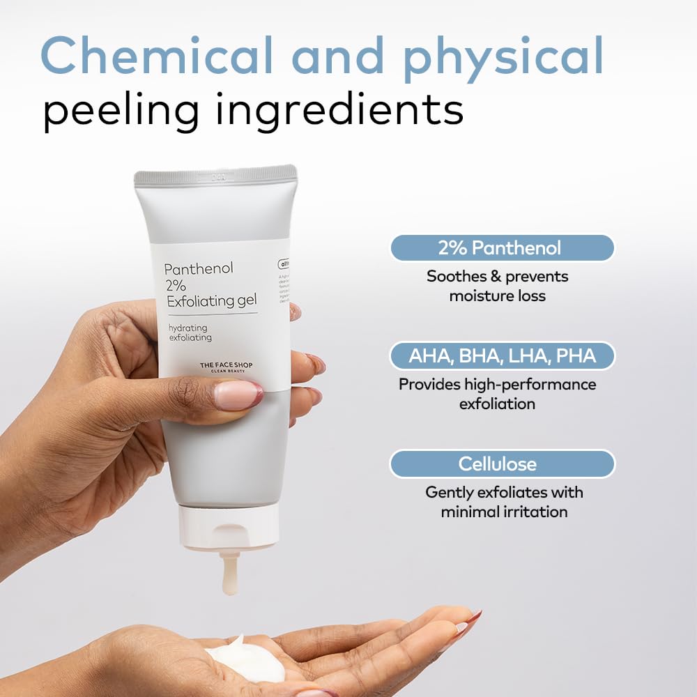 The Face Shop Alltimate Panthenol 2% Exfoliating Gel 150ML - Daily Peeling Gel with Panthenol & AHA/BHA, Gentle Exfoliator for Smooth, Glowing and Hydrated Skin, Deep Cleansing, Korean Skin Care