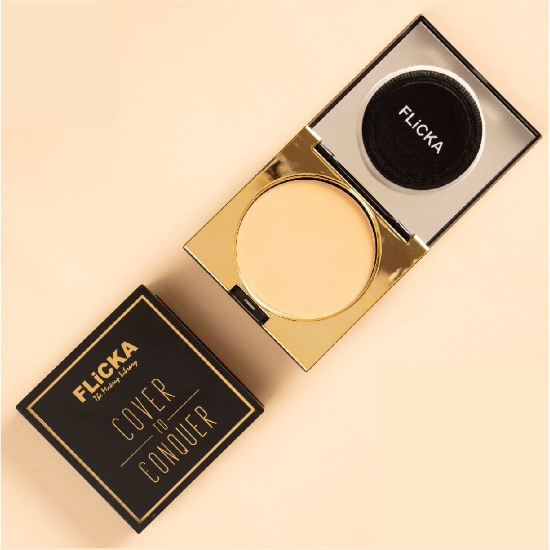 FLiCKA Cover To Conquer Compact Powder For Velvet Matte Finish, Long-Lasting, Smooth Finish| Absorbs Oil, Waterproof Formula, Prevents Creasing| 04 Walnut, 9g