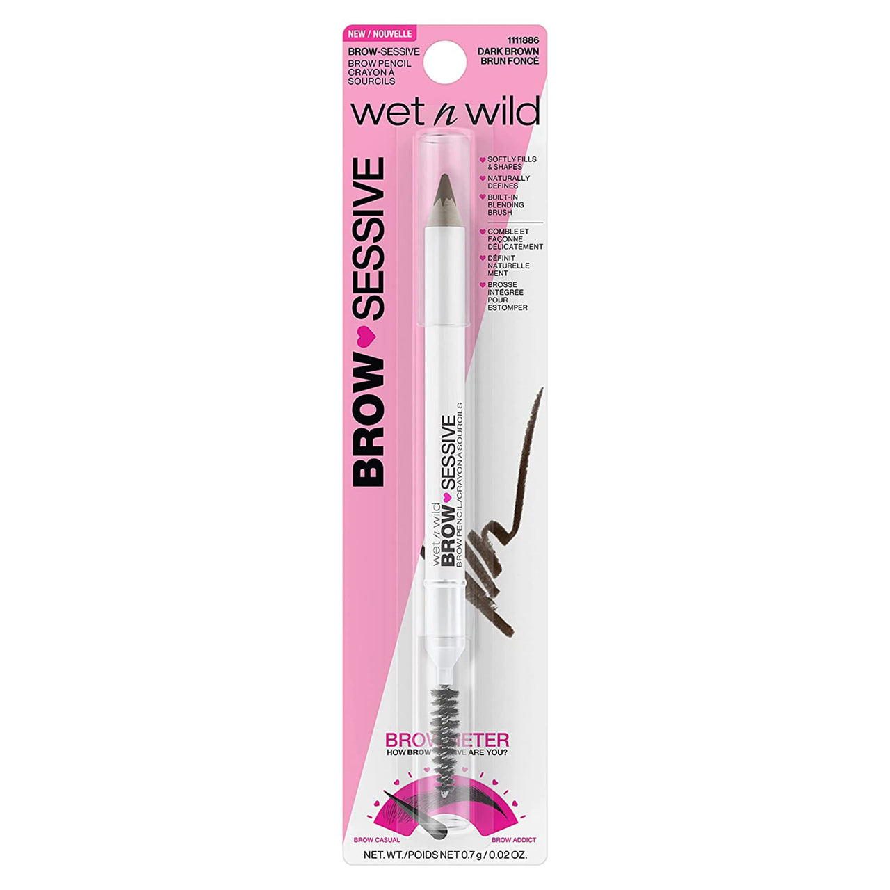 wet n wild Brow-Sessive Brow Pencil 9g- Dark Brown, Dual-Ended Eyebrow Pencil with Spoolie Brush for Thin and Thick Eyebrows, Natural Look Formula, Buildable Color Definition