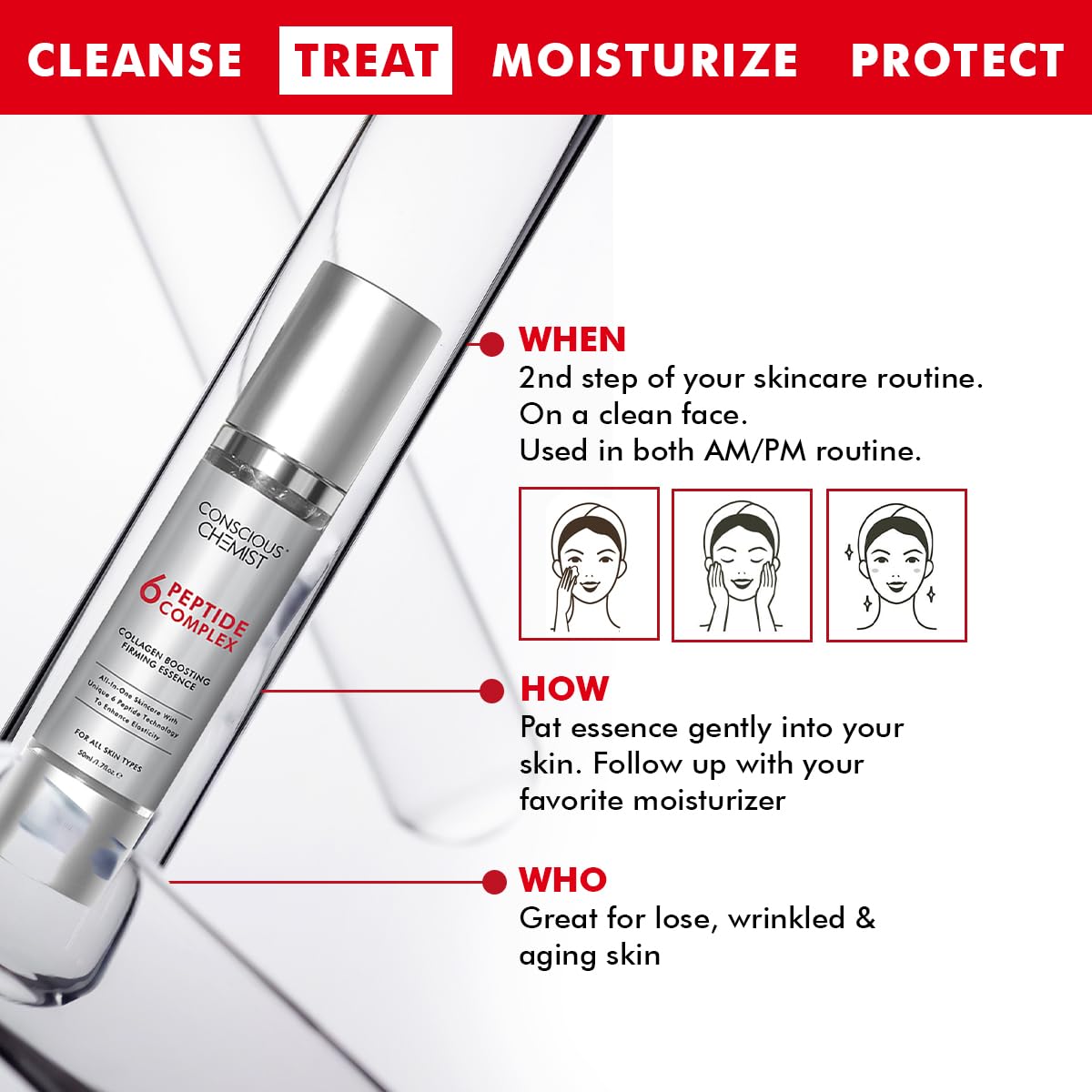 Conscious Chemist 6 Peptide Serum for Face | 50ml | Complex Collagen Boosting Firming Essence for Face, Niacinamide & Hyaluronic Face Serum, Reduce Fine Lines, Wrinkles, Face Serum for Men & Women