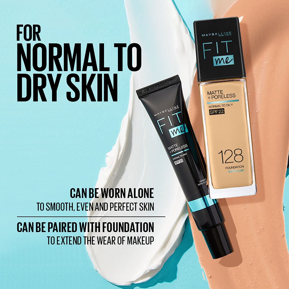 Maybelline New York Primer, Oils Absorbing, Moisturises and Smooths Skin, Long-lasting, Fit Me Matte + Poreless Finish, 8g