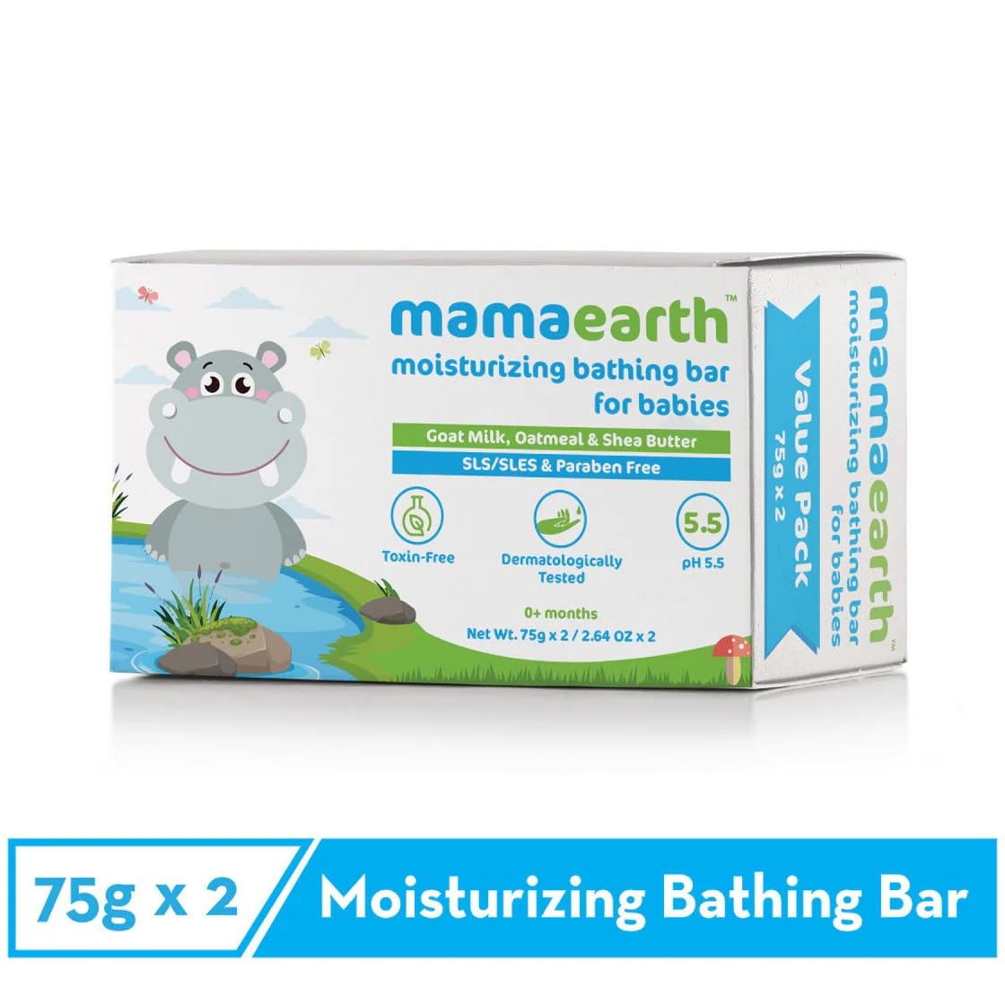 Mamaearth Moisturizing Baby Bathing Soap Bar, pH 5.5, with Goat Milk & Oatmeal. Pack of 2, 75gms each