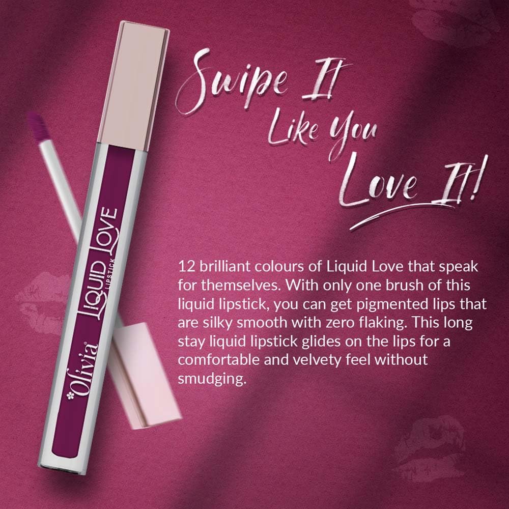 Oliva Liquid Lipstick, 12HR Long-lasting Matte Lipstick, Non Transfer, High Coverage, Water & Smudge Proof, Light Weight & Cruelty-Free - 2ml (Plum Pop 12)