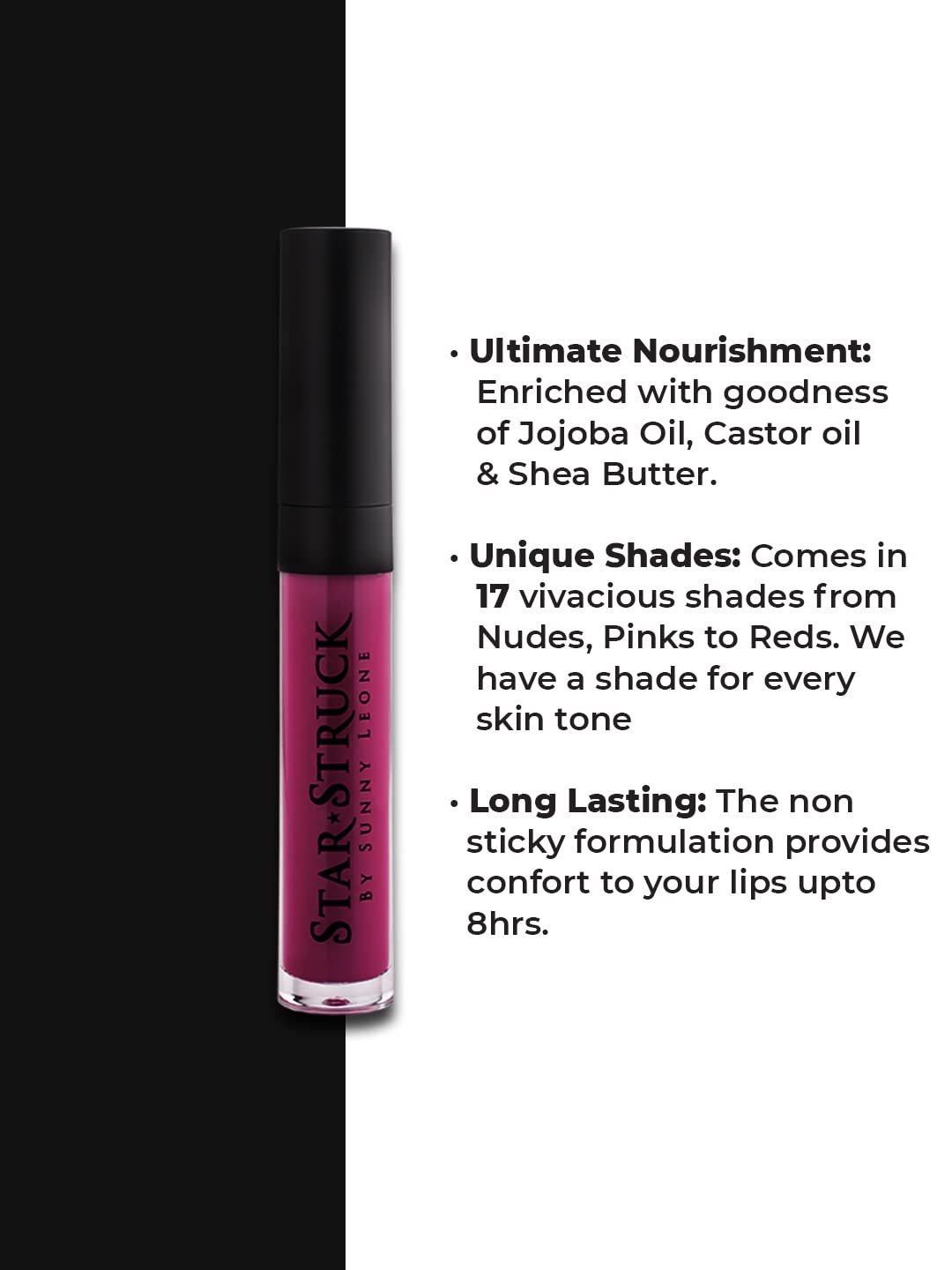 STARSTRUCK BY SUNNY LEONE Glossy Liquid Lip Gloss, Dark Pink | Highly Pigmented, Clear Shine & Non-Sticky Formula | Lip Gloss For Girls, Women | Rooberry