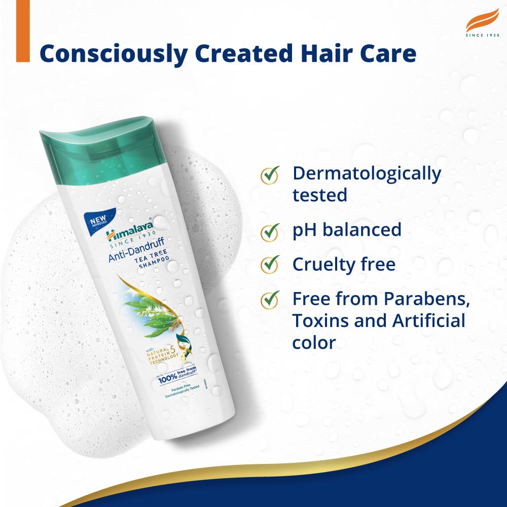 Himalaya Anti-Dandruff Tea Tree Shampoo, Removes up to 100% Dandruff, Soothes Scalp & Nourishes Hair, with Tea Tree oil and Aloe Vera, for men and women, 340ml
