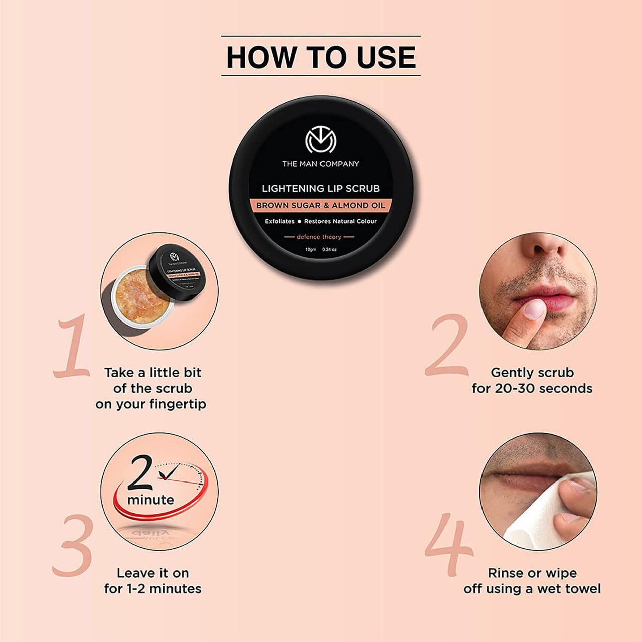 The Man Company Lightening Lip Scrub With Brown Sugar, Almond Oil, Vitamin E, Coconut Oil & Argan Oil For Dry & Chapped Lip, Restore Natural Colour, Nourishes, Moisturizes, Brightening, 10g